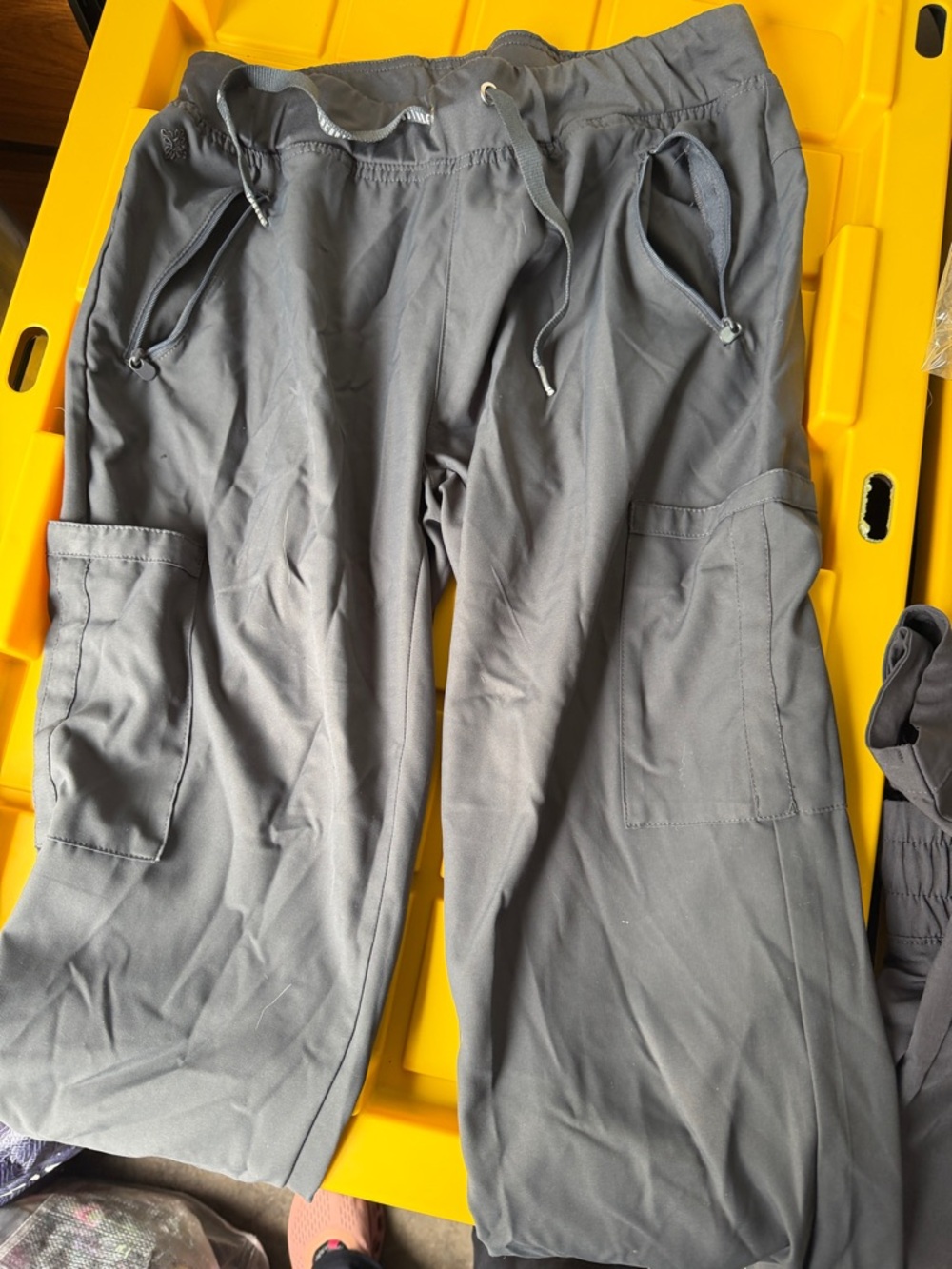 Med Couture Gray Cargo Utility Pants with Drawstring Waist